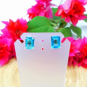 Women Silver earring natural Bluetopaz stone with 925 Silver white gold Rhodium plated Earring SJE 13